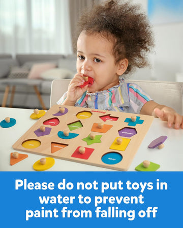 Coogam Toy Wooden Shape Peg Puzzle, Fine Motor Color Matching Sorting Board, Early Learning Educational Activity Toy Gift for Preschool Toddler Baby 3 4 5 Year Old