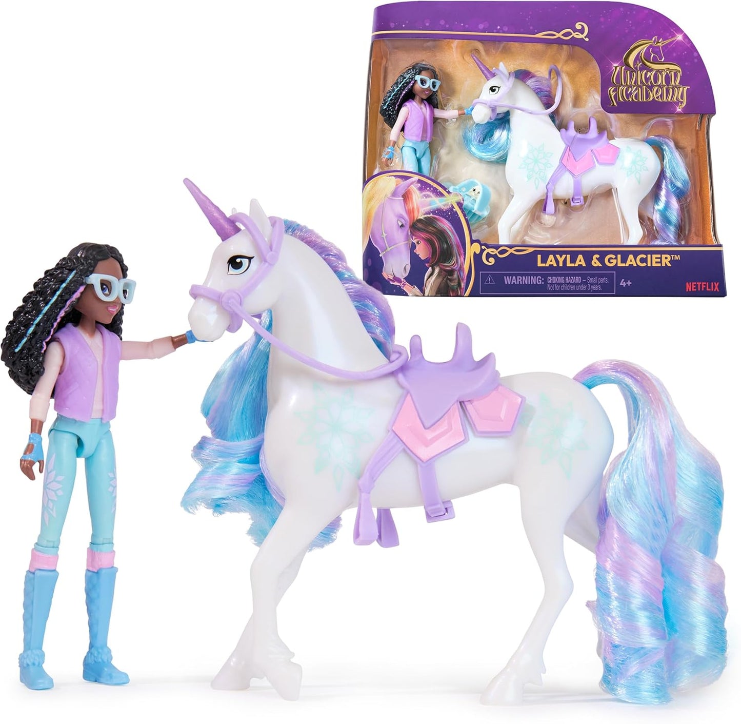 Unicorn Academy, Layla & Glacier Set with 2 Riding Accessories and Hair Styling Tool, Dolls and Unicorn Toys for Girls Aged 4 and up