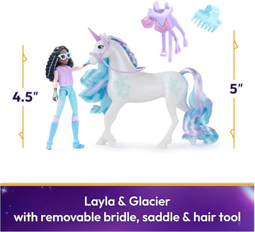 Unicorn Academy, Layla & Glacier Set with 2 Riding Accessories and Hair Styling Tool, Dolls and Unicorn Toys for Girls Aged 4 and up