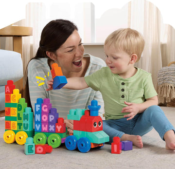 MEGA BLOKS First Builders Toddler Building Blocks Toy Set, ABC Learning Train with 60 Pieces, Ages 1+ Years, DXH35